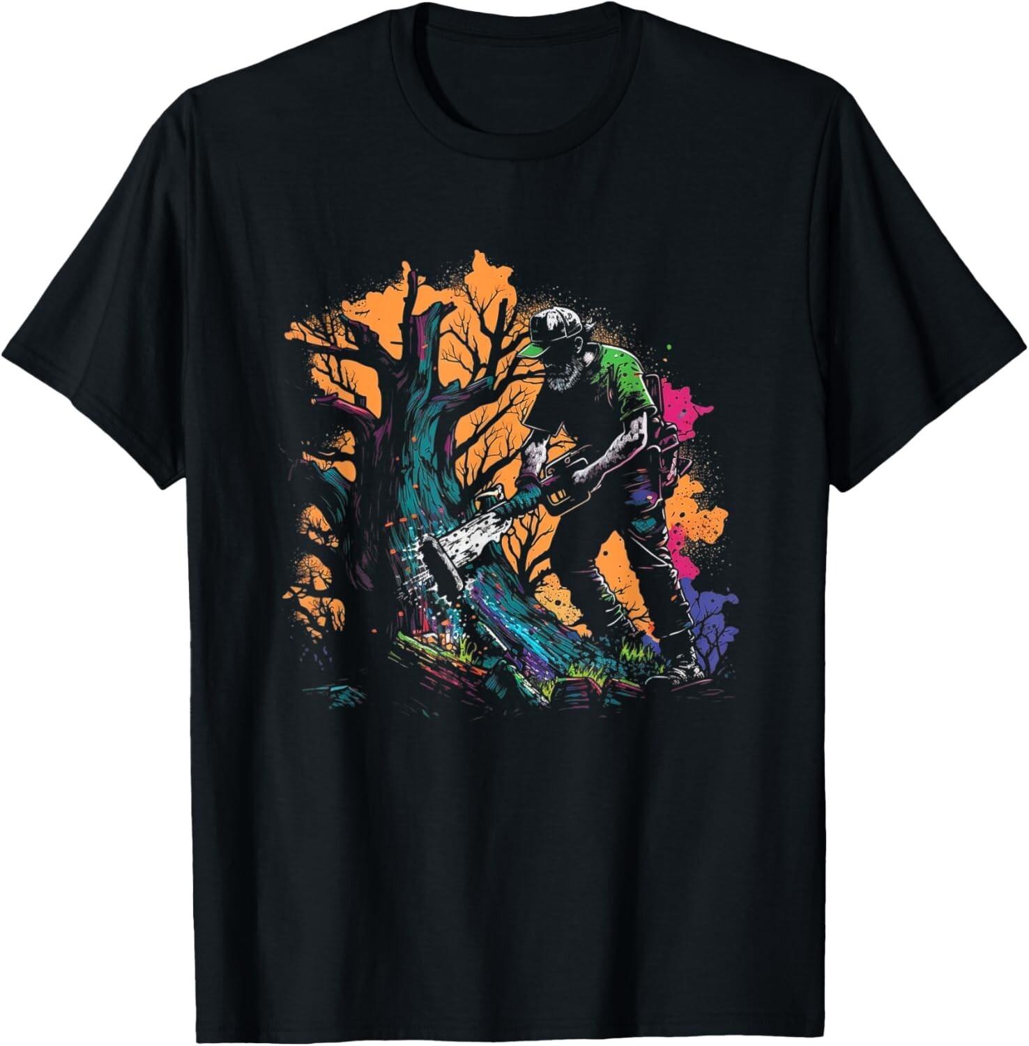 

Lumberjack Splash Art Chainsaw Retro Chainsaw Tree Felling Gift Unisex T-Shirt 5XL різнокольоровий