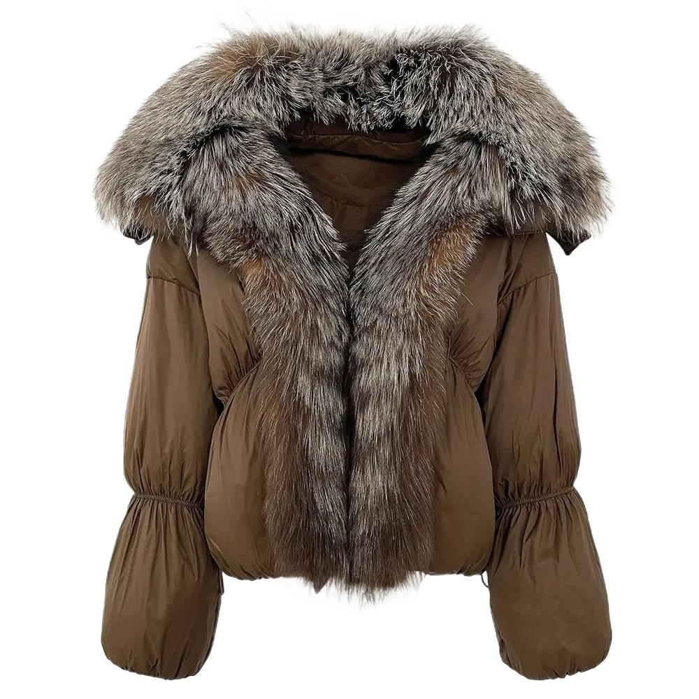 

OFTBUY Зимняя куртка женская большая настоящая лисья меховая енотовая воротник натуральный теплый утиный пух пальто короткая верхняя одежда уличная свободная повседневная одежда L