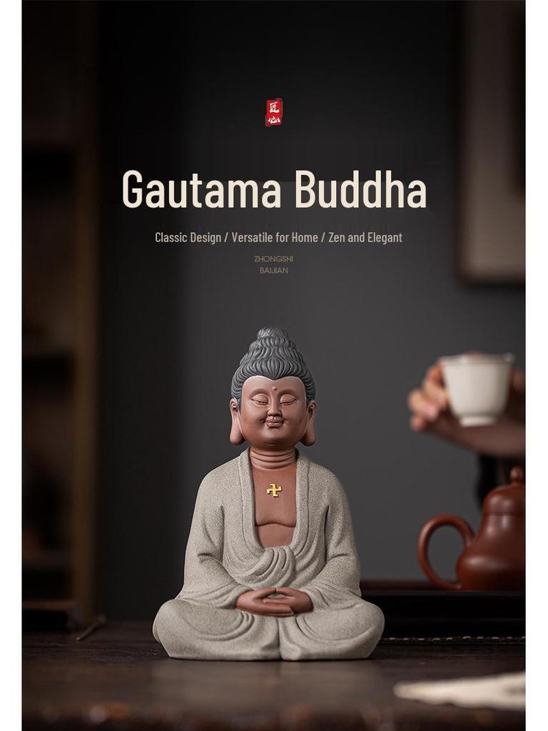 Zen Buddhist Ceramic Statue: Shakyamuni Buddha Desktop Ornament for Home Entrance Decor