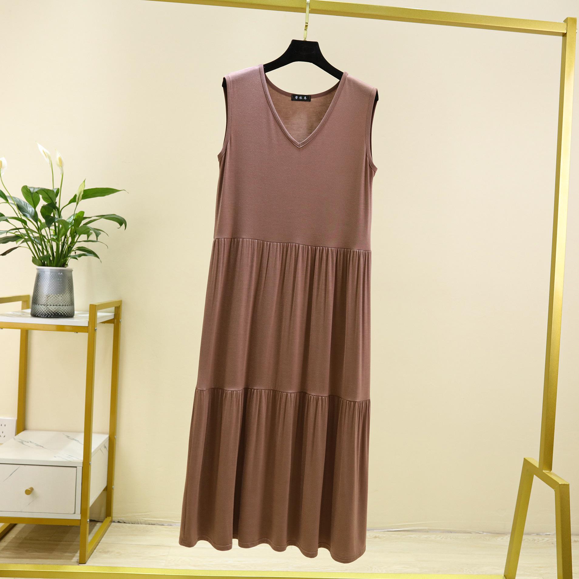 

Модальное платье-майка без рукавов с V-образным вырезом, летнее, стройнящее, больших размеров, пэчворк Extra Extra Large темные хаки