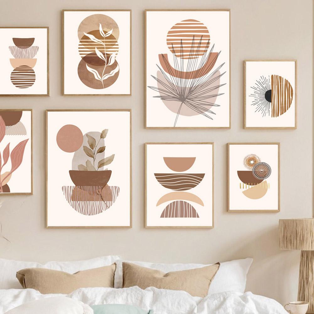Abstract Boho Geometric Wall Art Lines Leaves Canvas Painting Poster and Print Flower Nordic Wall Picture for Living Room Home