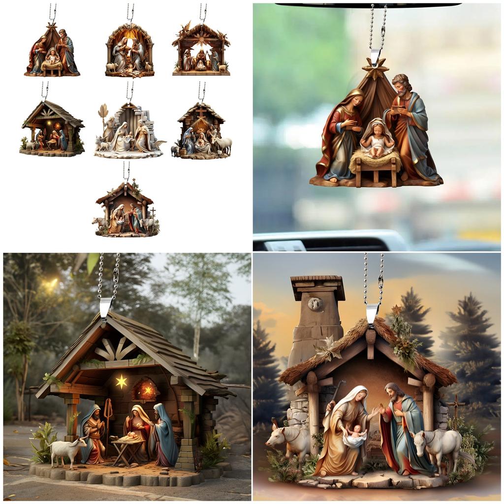 Set Of 2 Nativity Scene Pendant Acrylic Hanging Ornamentation 0.4cm Thickness For Living Room Bedroom Decoration