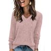 Women's Fashion Loose V-Neck T-Shirt Solid Colour Long Sleeve Pullover Top