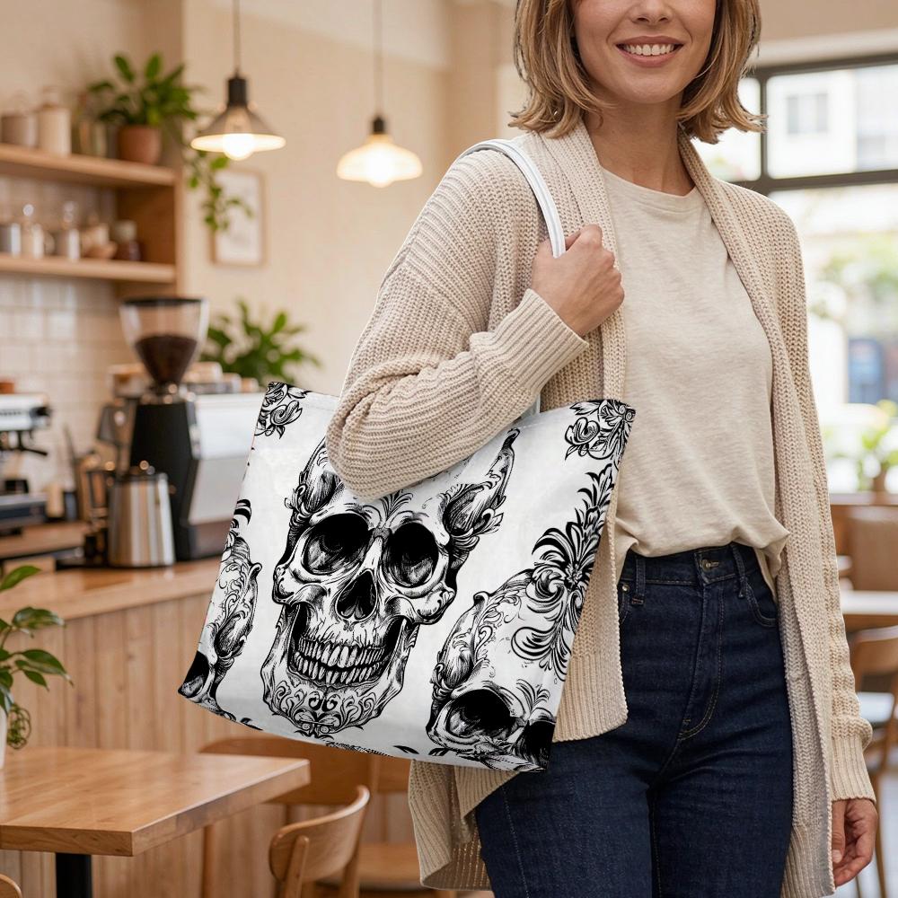 Gothic Skull Pattern Tote Bag Fashion Casual Large Capacity Daily Outdoor Handbag for Women