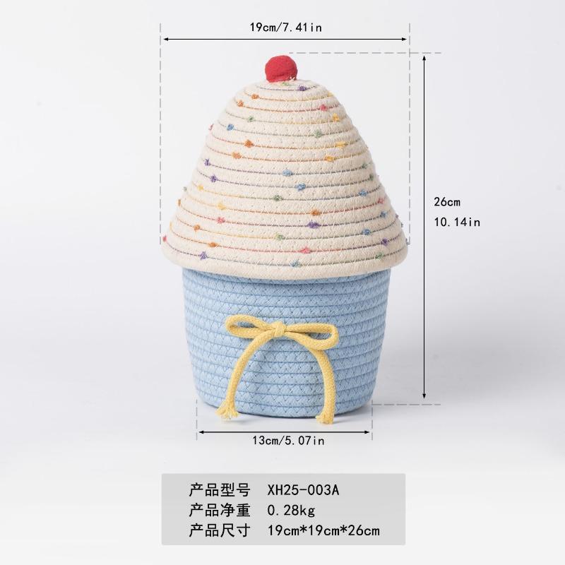 

Cotton thread weaving creative living room bedroom decorative basket with cover small house storage box ins wind children s room decorative basket