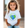 European size Girls round neck short sleeved T shirt with heart shaped earth pattern