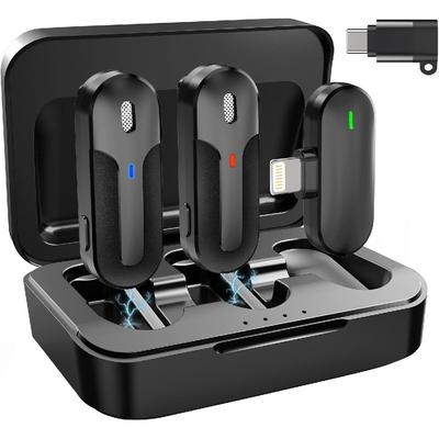 Kablosuz Yaka Mikrofonları, Video Kaydı, Röportaj, Vlog, Canlı Yayın için Gürültü Engellemeli Yaka Mini Mikrofonunda 2 Paket 2.4G Klip
