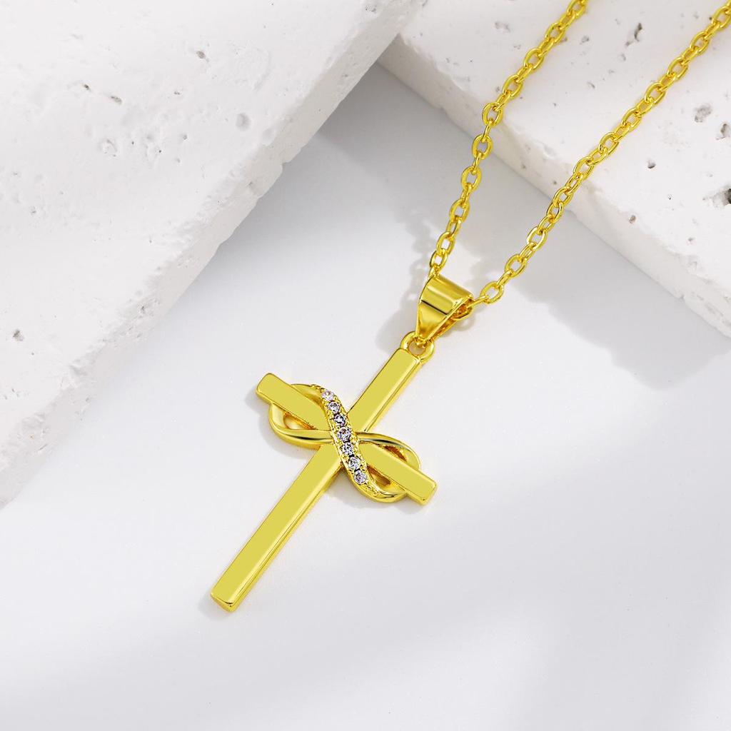 European-American Hip-Hop Infinity Pendant Necklace - Women's Trendy Glossy Cross Design