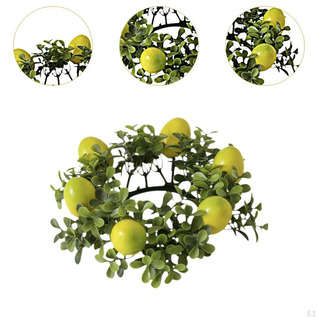 Artificial Lemon Candle Ring Leaves Wreath Ornament Indoor Pillars Holder Garland for