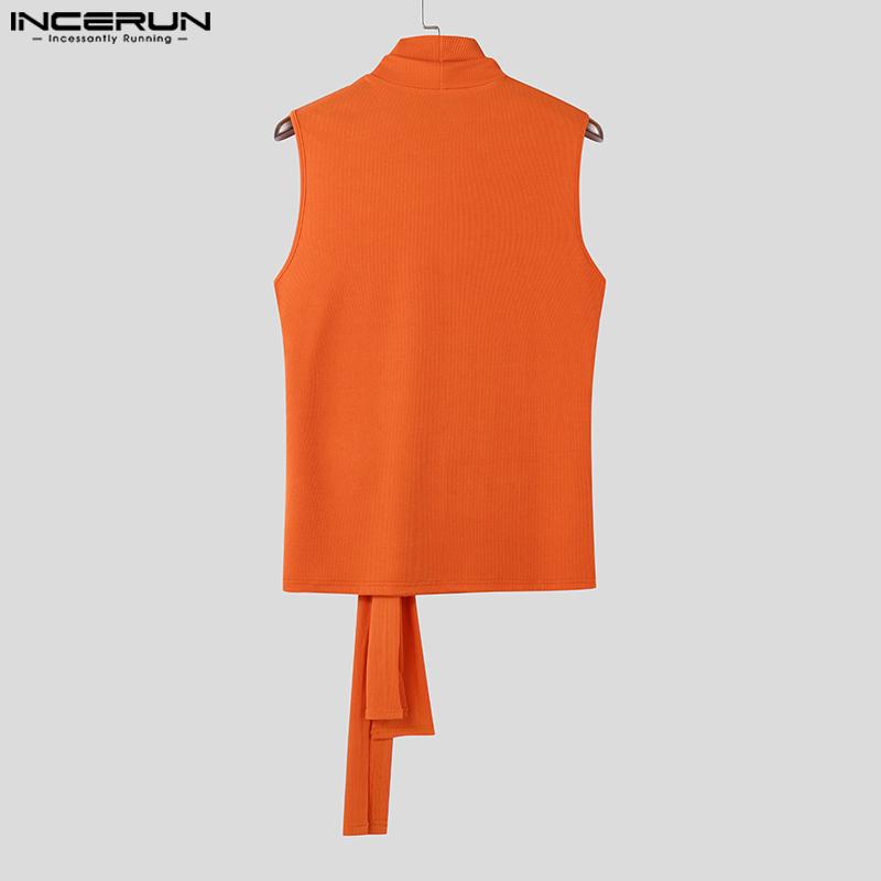 INCERUN Men Turtleneck Sleeveless Bandage Solid Knitted Vest Tanks