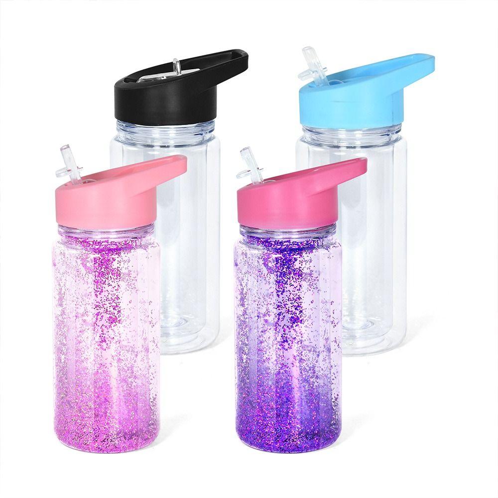 NEW 300ml Capacity Snow Globe Tumbler Reusable Double Layers Mason Jar Cups Pre-Drilled Break-Resistant Plastic Tumbler Children