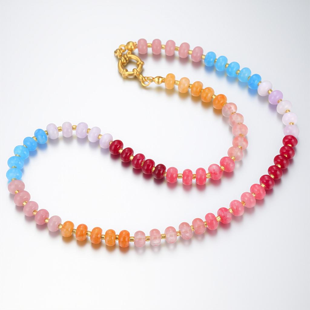  Natural Rainbow Colorful Beads Necklace Natural Stone Beaded Choker Summer Beach Boho Vacation Women's Fashion Jewelry