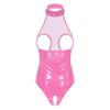 Damen Lackleder Bodysuit Neckholder Cutout Design Schrittlos Rückenfrei Einteiler Clubwear Reizvolles Outfit