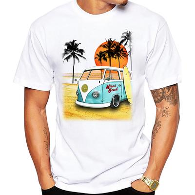 Cena de Miami Beach Carros Homens Camiseta Gráfica Vintage Ônibus de Praia Surf Esporte Roupa Retrô Pranchas de Surf Tops Fãs de SUP Camisetas de Menino