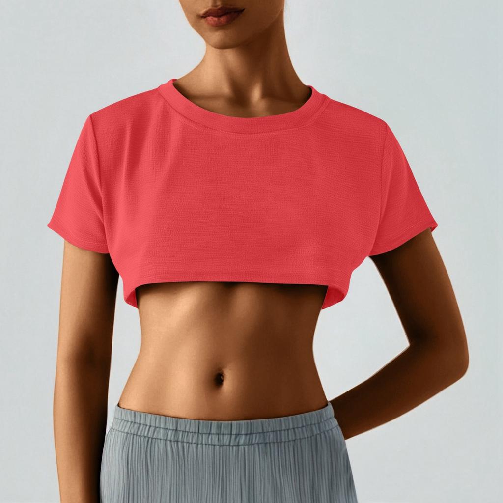 Damen Zweier Yuan Farbe Brust Kurz T-Shirt Niedlich Tag Sexy Crop Kurzarm T-Shirt