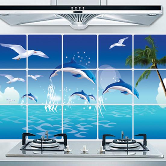 Oil-proof Kitchen Wall Sticker Rose Tulip Flower Dolphin Dandelion Self-adhesive Waterproof