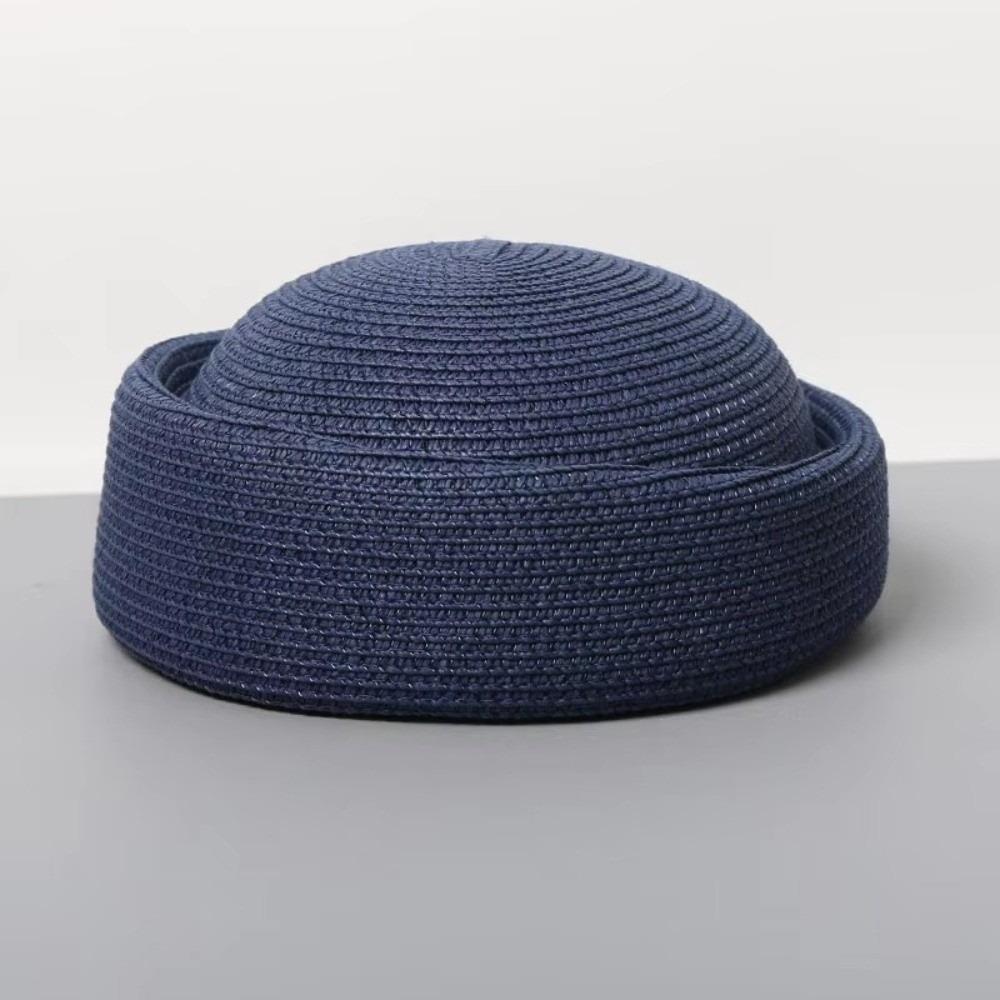 Breathable Beret Sun Hat Circle Concave Top Flat Top Handemad Straw Pillbox Hat Handmade Straw Pillbox Cap Women Headwear