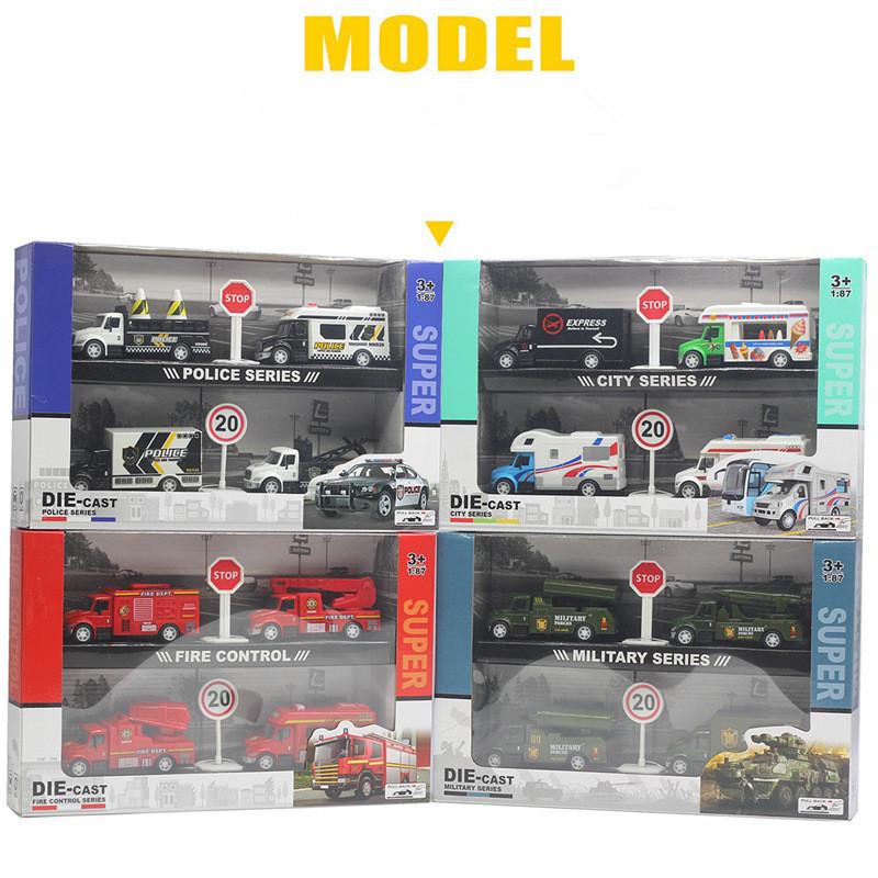 4pcs Pullback City Car Model Set Alloy Cars Toy Play Set City Series Opened Doors Truck Model Toy