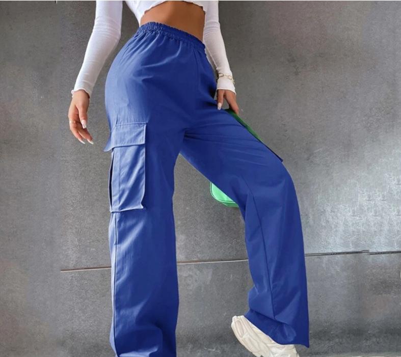2024 Elastic Waist Women's Cargo Pants - Solid Color, Spring/Summer Fashion, Flap Pockets, In Stock