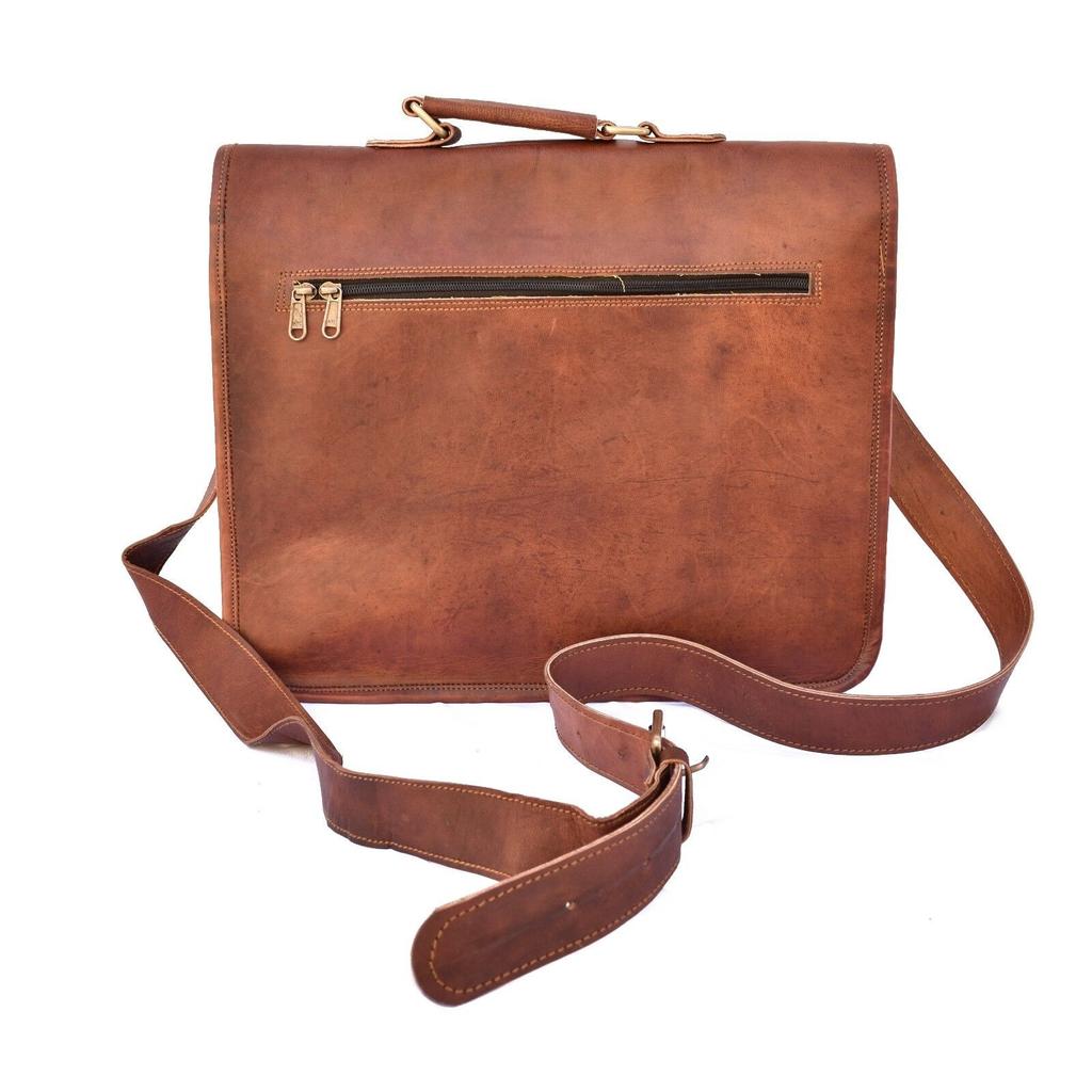 Unisex Genuine Vintage Goat Real Leather Laptop Messenger Briefcase