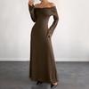 Women's Off Shoulder Long Sleeve Maxi Dress Slim Fit High Waist Elegant Bodycon Dress