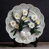 Pure Handmade HomeDecor Ceramic Art Hanging Plate Peony Flower Plate Chinese Craft Gift Creative LivingRoom Decoration Ornaments
