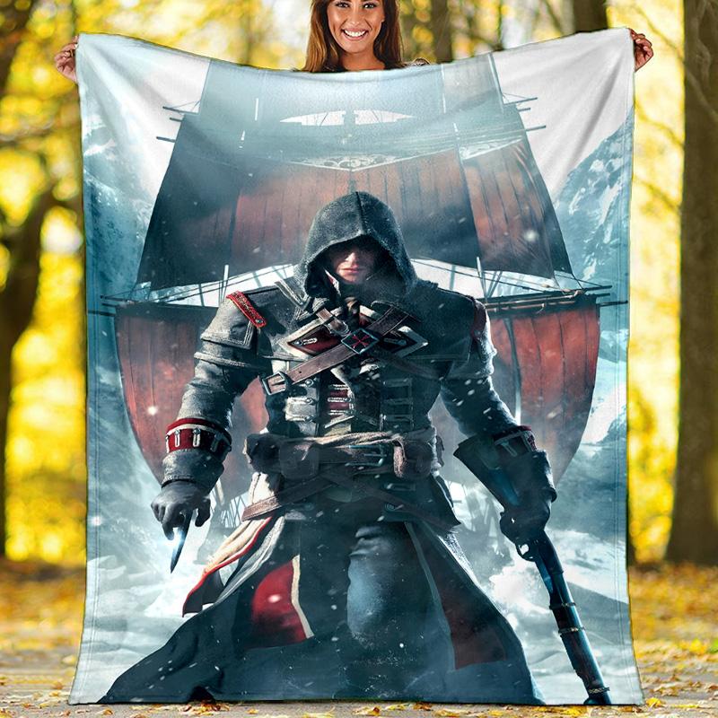 1pc Assassin's Creed Theme Blanket - Digital Print, Polyester, Cozy for All Seasons, Perfect for Outdoor, and Travel