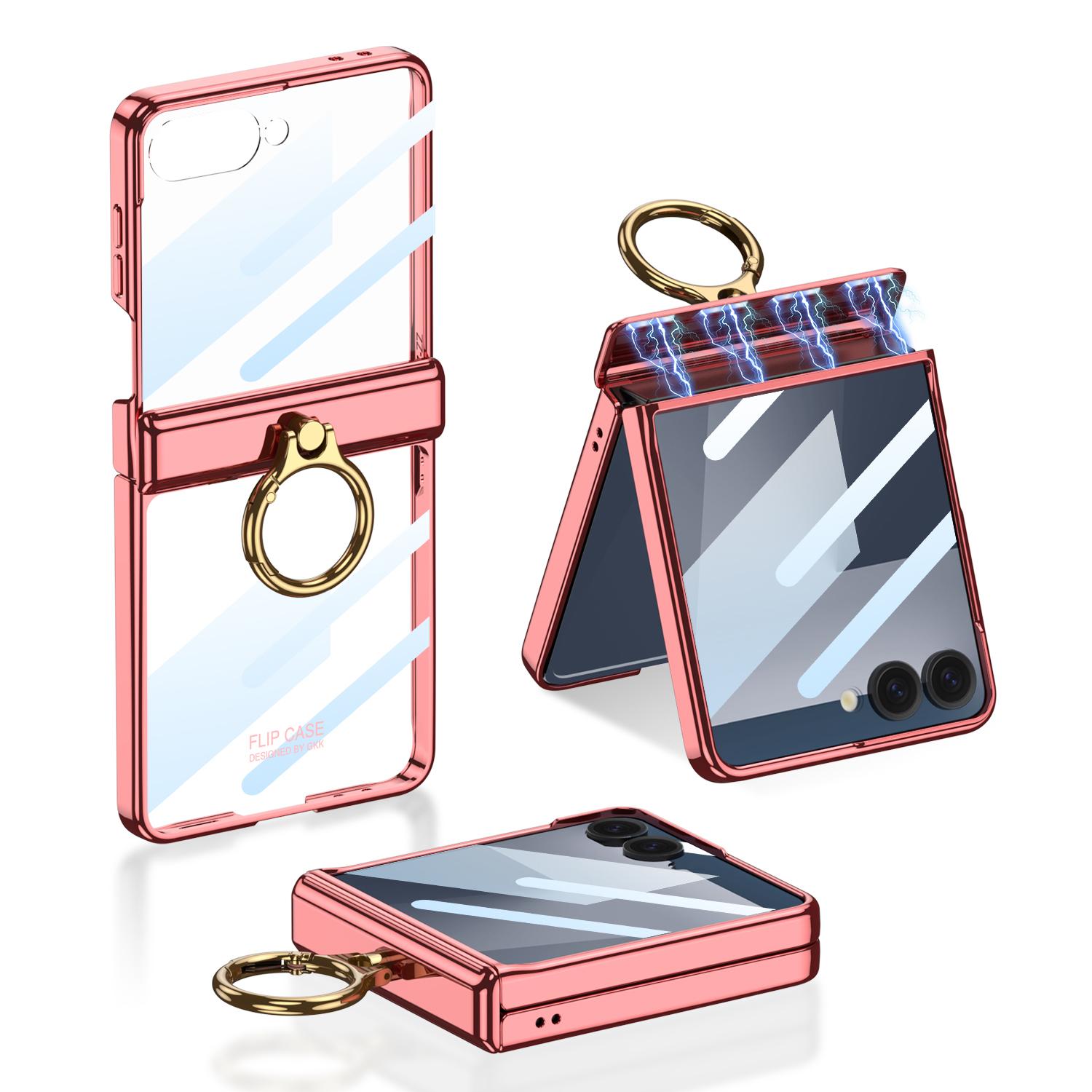 Luxury Plating Magnetic Hinge Case For Samsung Galaxy Z Flip 7 6 5 Screen Glass Ring Holder Hard Cover For Galaxy Z Flip7 Case Galaxy Z Flip7 коралл красный