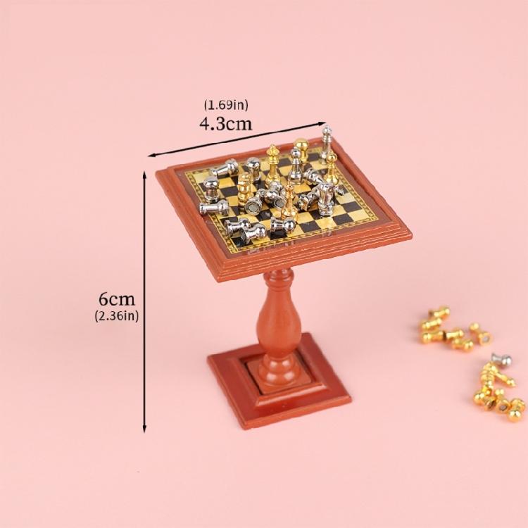 Miniature Wooden Chess Table Fits 1 12 Scale Dollhouses Magnetic Game Pieces Included Creative Gift For Hobbyists