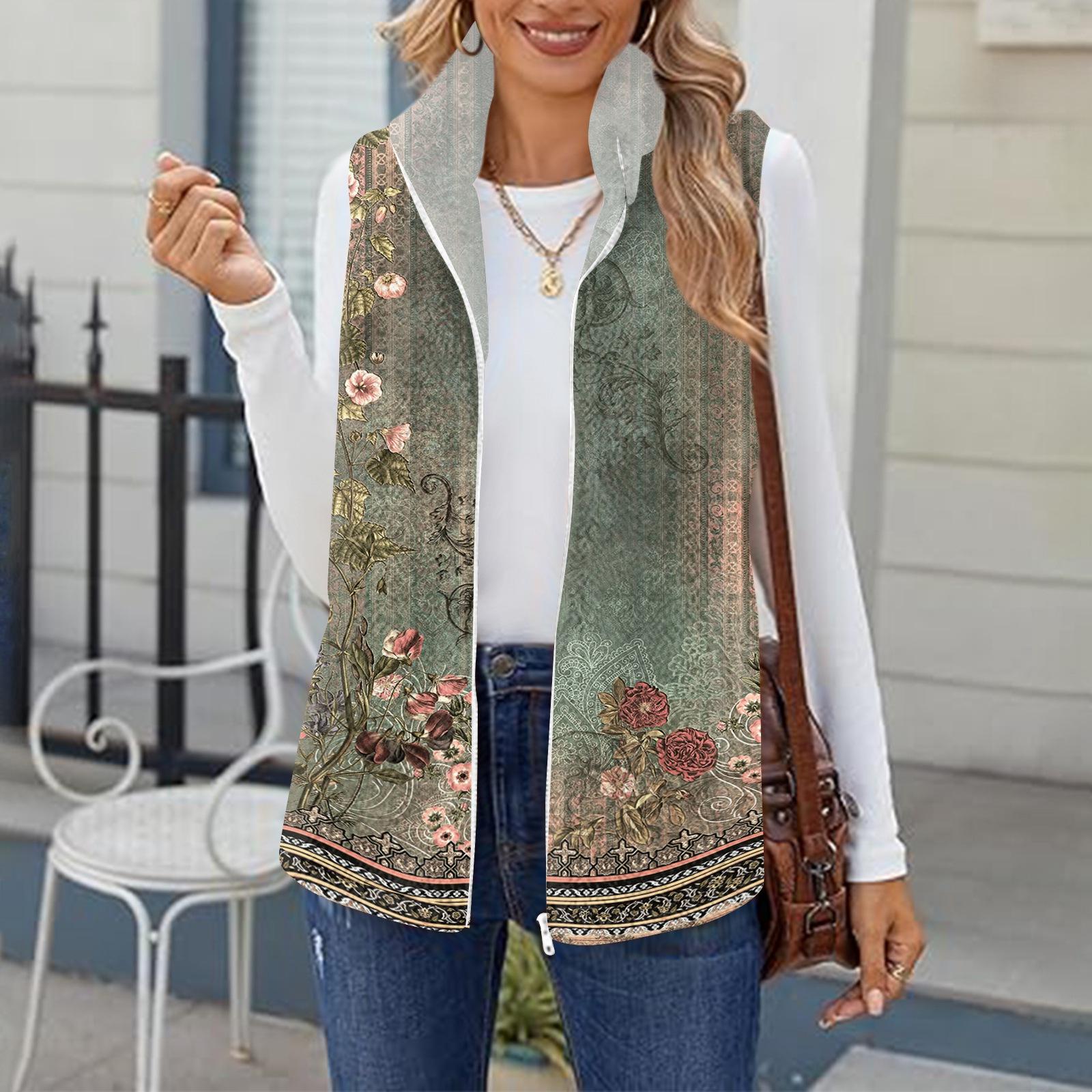 

Женский модный теплый флисовый кардиган-жилет в стиле ретро с принтом XXL зелёный