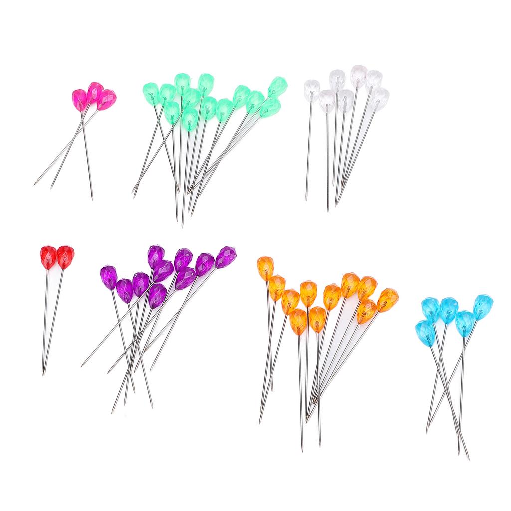 100Pcs Diamond Head Pin Pear Shaped Straight Colored Transparent for Floral Bouquets Sewing
