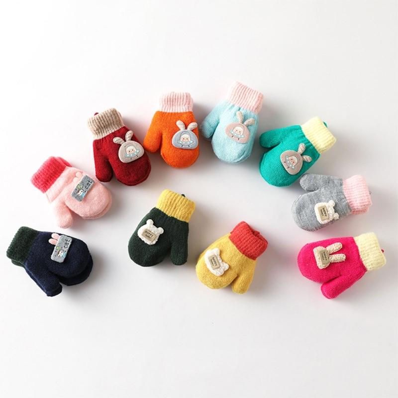 Children Gloves in Autumn and Winter Double-layer Plus Velvet Thickening Warm Cute Gloves for 0-3 Years Old Toddlers
