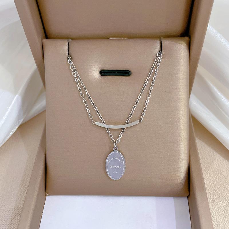 Double-Layer Disc Minimalist Furnace Real Gold Necklace Female Collarbone Chain With Jewelry