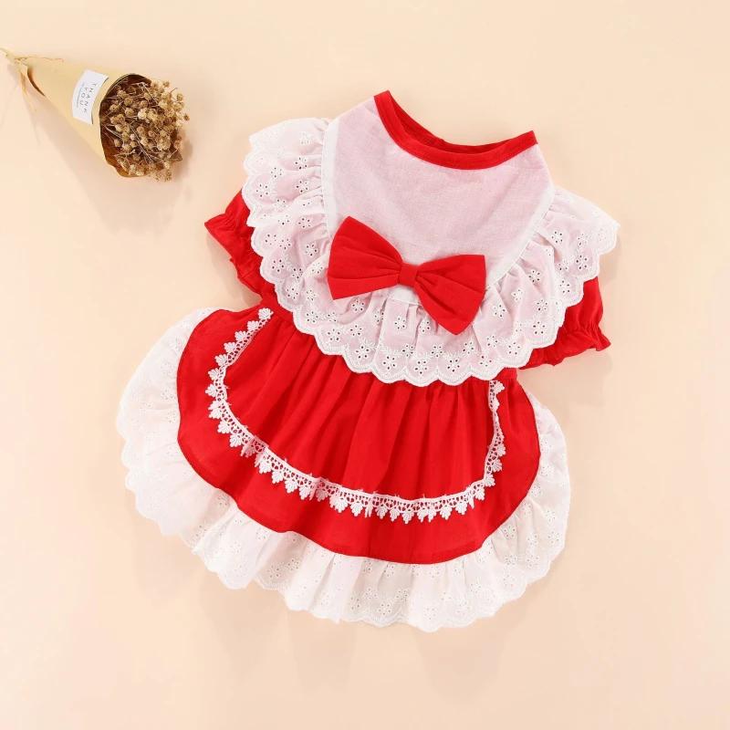 

Dog Pets Clothing Summer Pomeranian Bichon Frise Poodle Schnauzer Dog Clothes Wedding Skirt Tutu Dropshipping Dog Costume Outfit S червоний