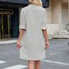 Women's Loose Casual Solid Color Five Quarter Sleeve V-neck Loose Dress Fashionable Dress