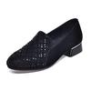 Spring new leather versatile shoes low thick heel round head deep mouth casual single shoes non-slip rhinestones