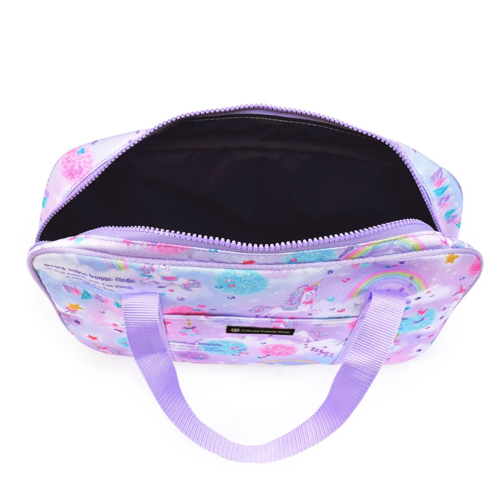 COLORFUL CANDY STYLE Calligraphy and Lightweight Unicorn Fantasy Elementary Calligraphy Bag with Shoulder Elementary School Bag, Water-Repellent (Side