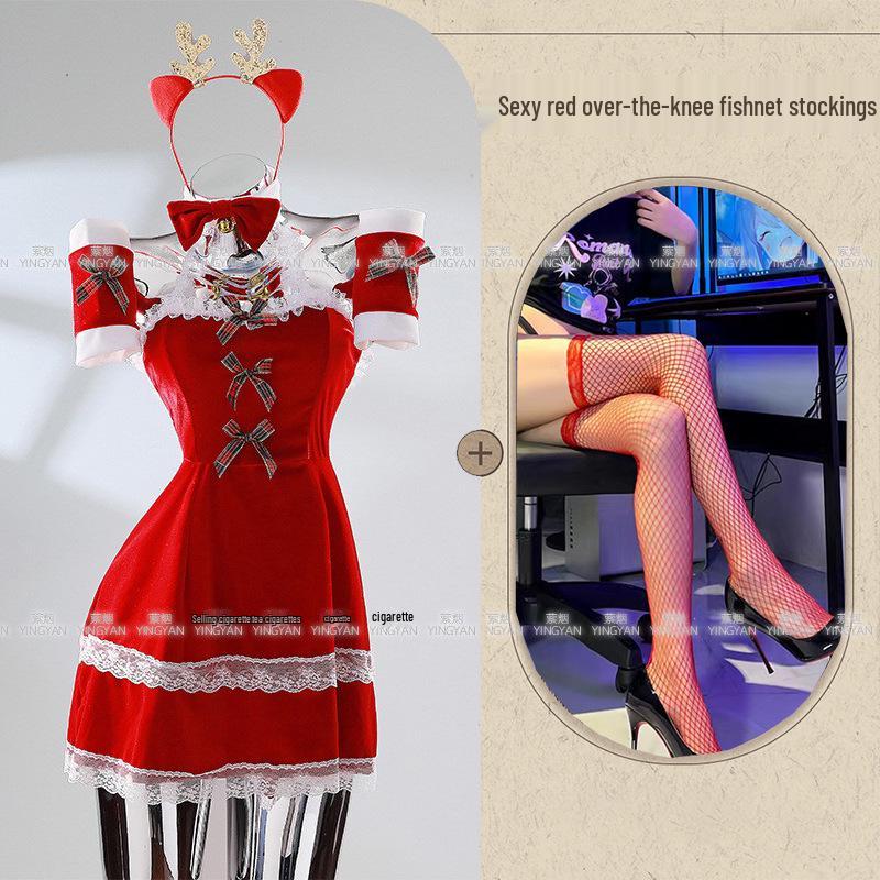 Seductive Red Christmas Lingerie Set - Sheer, Tight-Fit, Teasing Role Play Costume 0936