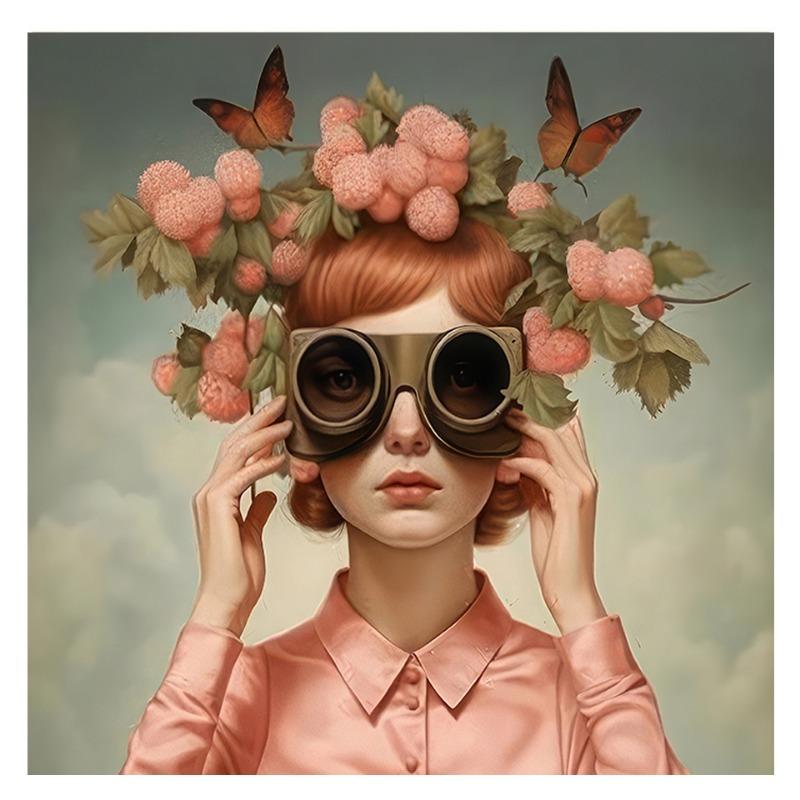 Beautiful Woman with Glasses Flower Canvas Wall Art Painting Posters and Prints Women Wall Art Picture Room Decor Picture