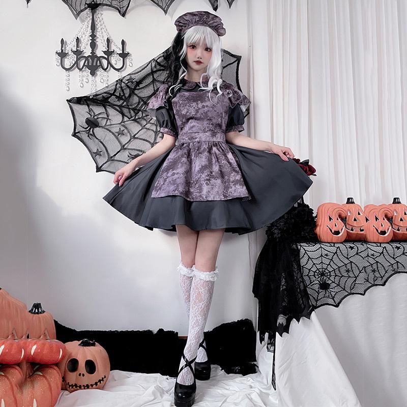 Halloween Costume Pumpkin Witch Costume Horror Doll Maid Costume Dark Gothic Vampire Dress