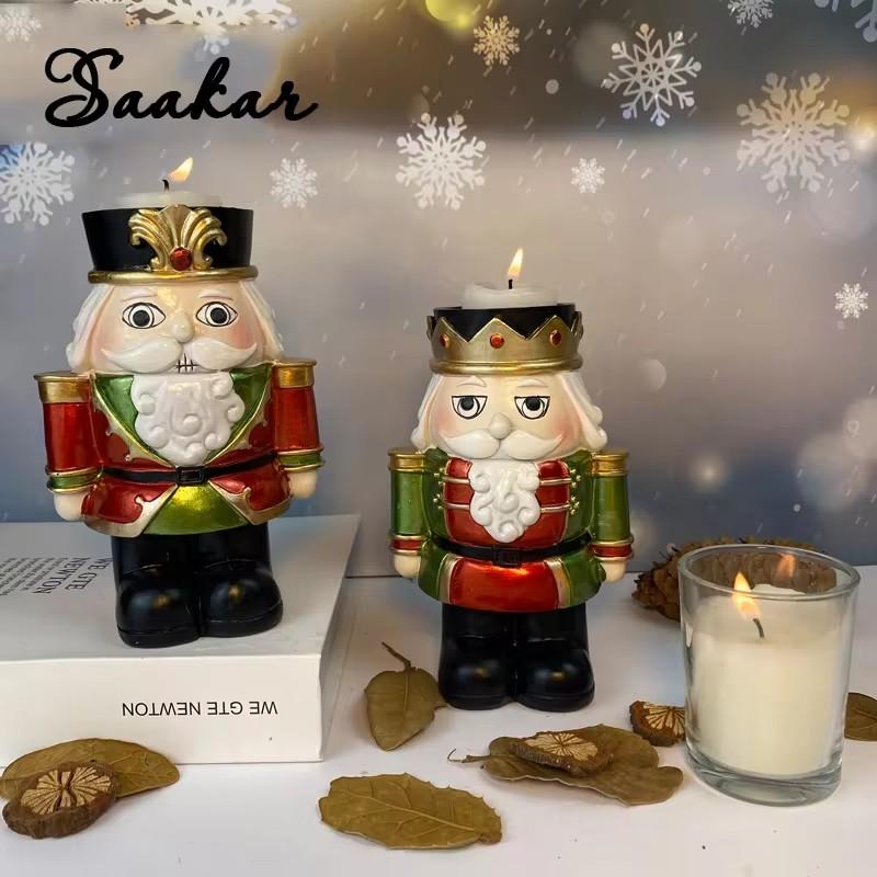Nutcracker Candlestick Decor Household Living Room Desktop Candlestick Christmas Resin Decoration Objects