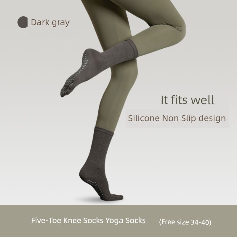 

Xinliang Gold Leaf Silicone Professional Non Slip Pilates Yoga Socks Female Split Toe Design Flexible High Elastic Socks Mouth Toe Socks [Dark gray] 1 pair