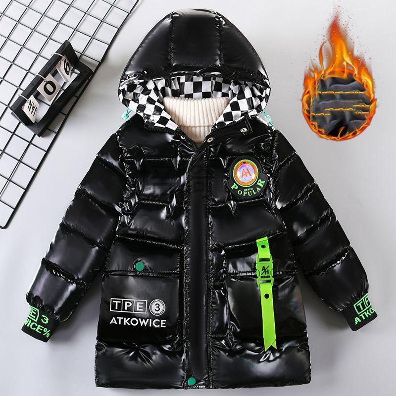 Down Cotton Jacket Boys Thick Short Section Bright Children's Clothing Plush Velvet Warm Padded Coat for Kids