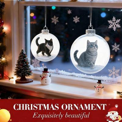 Cute Cat Christmas Ball Ornament 3D Animal Clear Plastic Ball Xmas Tree Ornaments for Cat Lovers Winter Home Decor