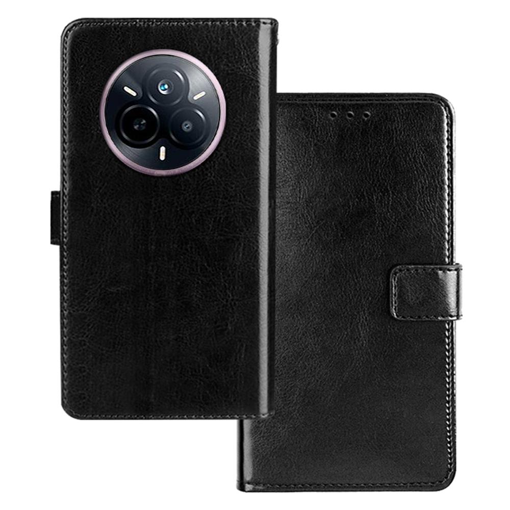

For Realme 14 Pro 5G Case Wallet Leather Phone Cover Crazy Horse Texture Black