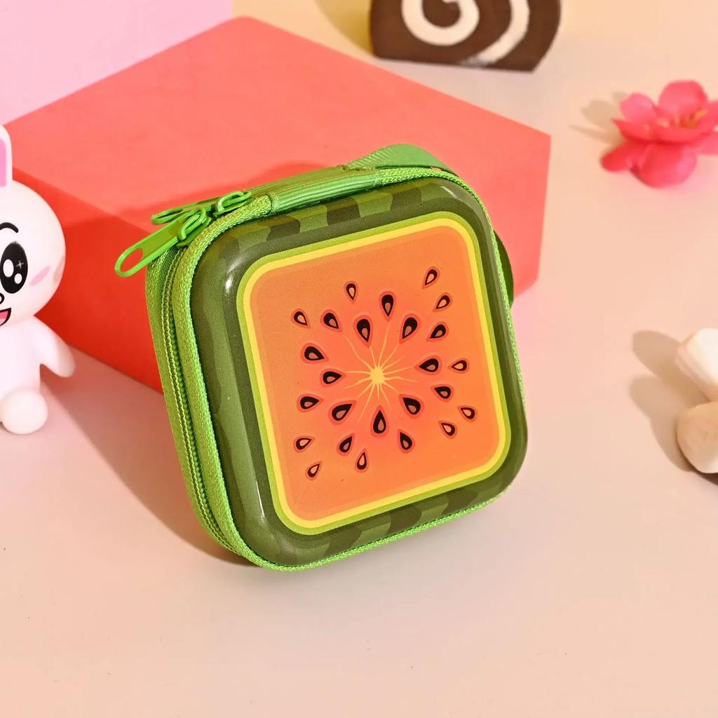 Cute Cartoon Fruit Square Tinplate Coin Purse Mini Portable Zipper Headphone Bag Data Cable Storage Box Prints Small Wallet Gift