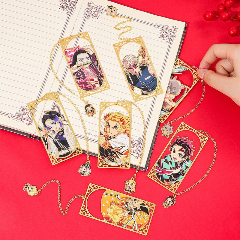 Anime Demon Slayer No Yaiba Metal Bookmark Tanjiro Nezuko Zenitsu Anime Cosplay Gift For Students Stationery Collection Bookmark