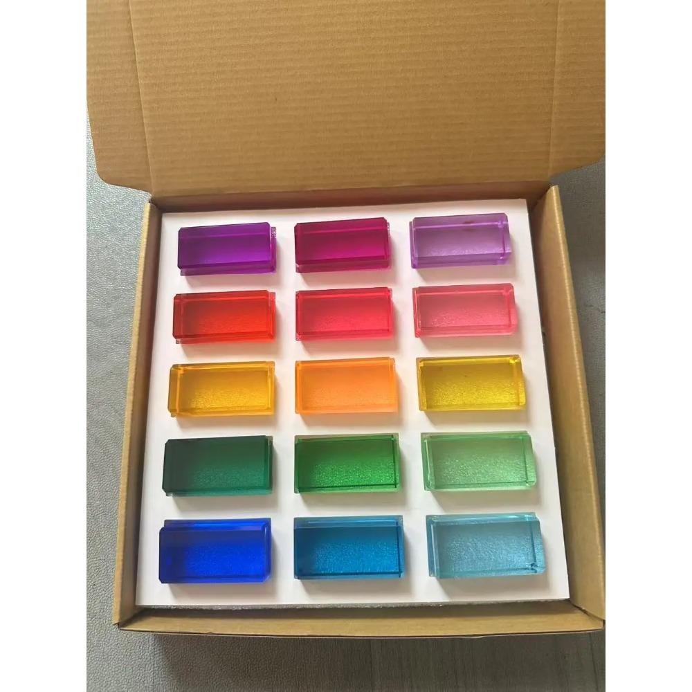 Nový design Montessori hračky prohlédnou duhové Lucite stohovací bloky Akryl Vysoce transparentní pro děti Open Play