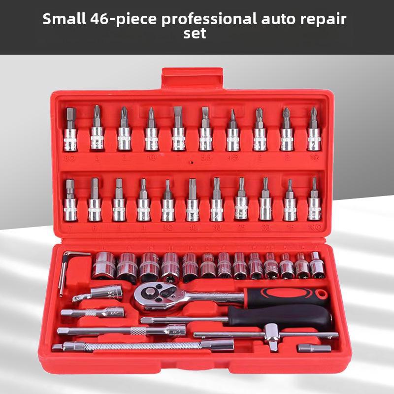 46-Piece Auto Repair Tool Set with Socket, Ratchet Wrench, and Bit Combination