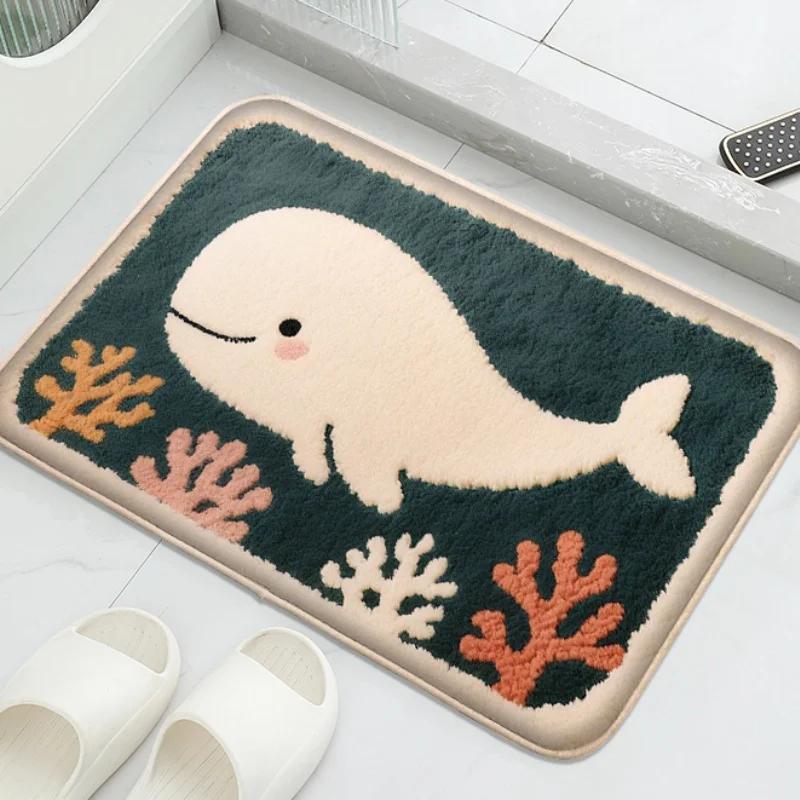 VIKAMA Adorable Cartoon Whale Pattern Bath Mat Soft and Comfortable Bathroom Mat Bathroom Decorative Mat Home Decoration